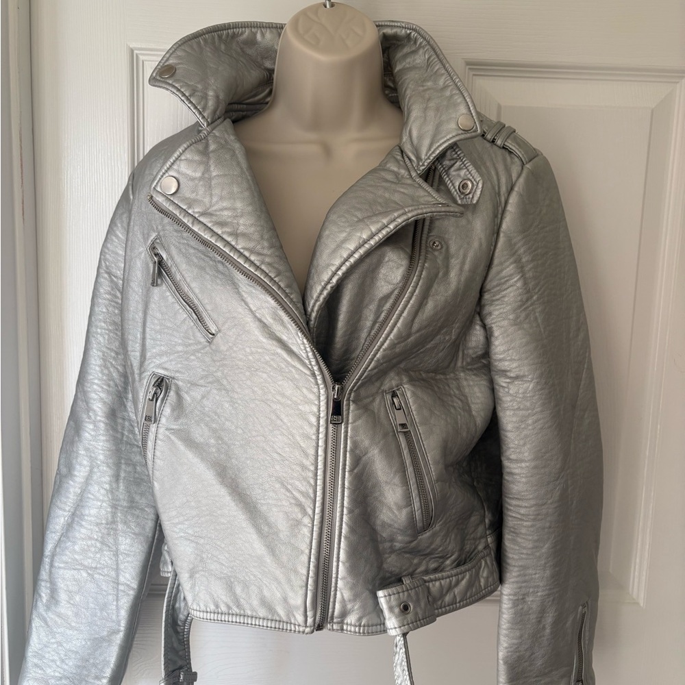 Metallic Silver Women's Leather Jacket